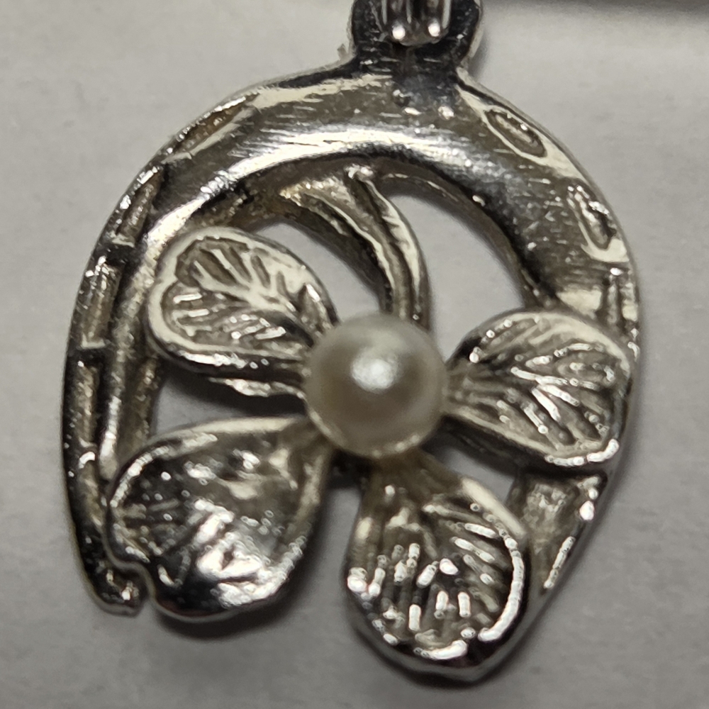Sterling Silver Lucky 4 Leaf Clover & Horseshoe Charm Pendant
